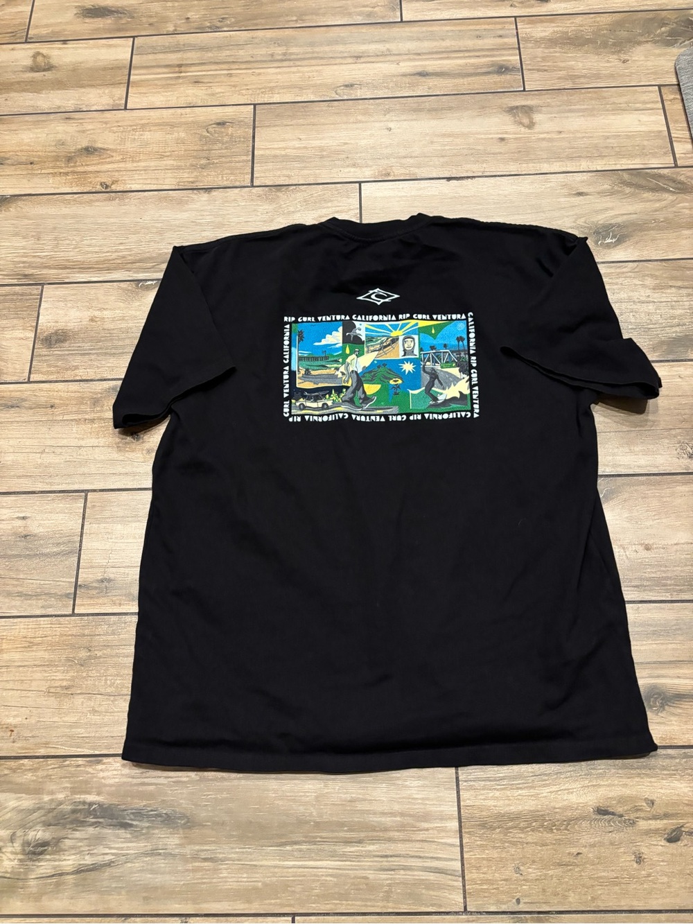 Rip Curl Mens Large Black Ventura California Surf Graphic Short Sleeve T Shirt